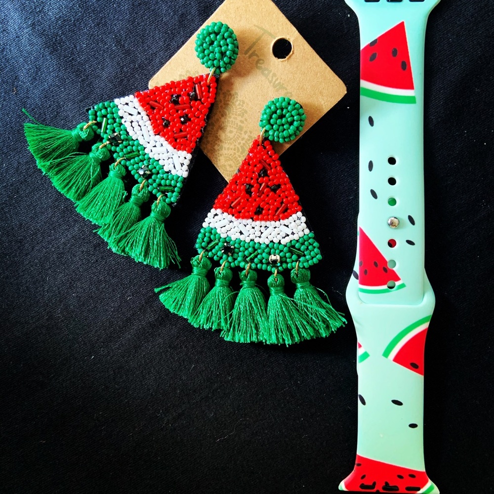 Watermelon earrings and watchband